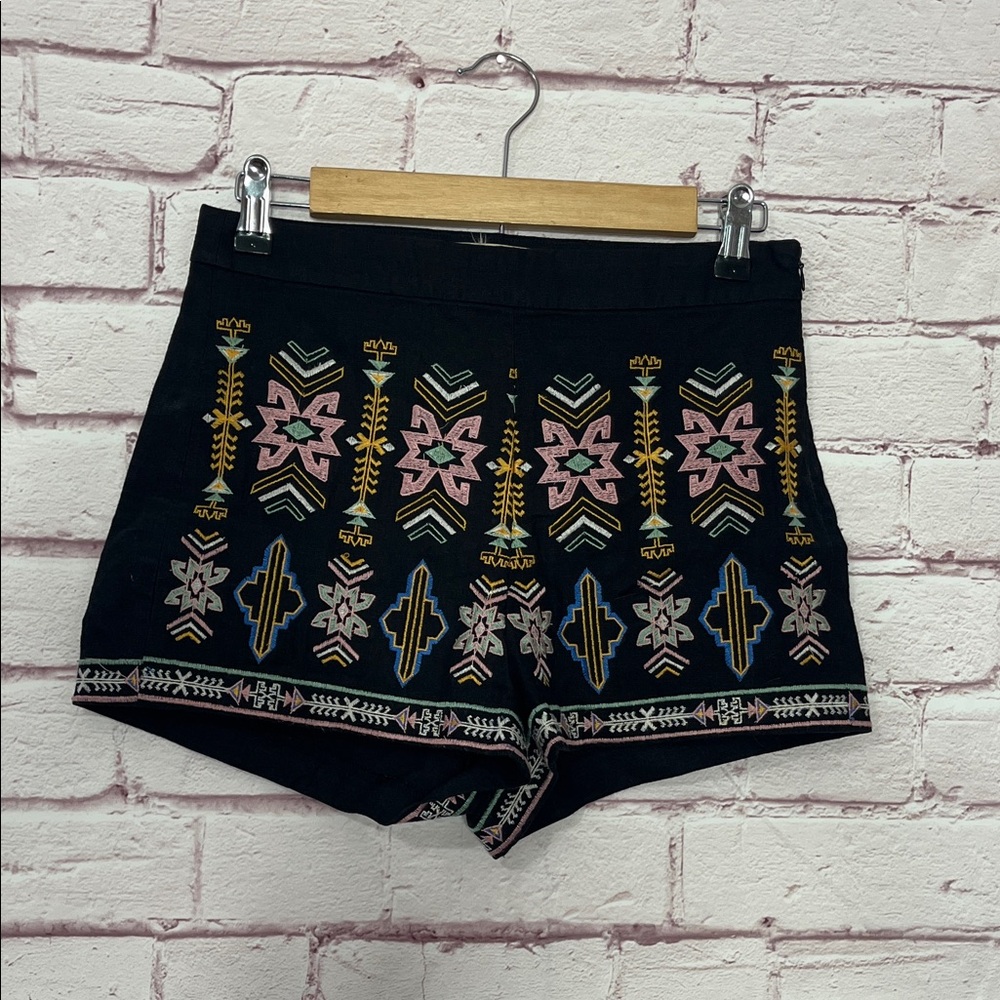Champagne & Strawberry Embroidered High Waist Cotton/Linen Shorts Like New Small